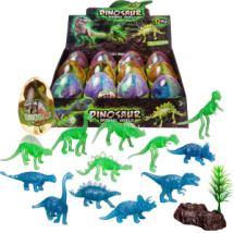 Фигурка Junfa в яйце Динозавр+скелет динозавра 8,5см светятся в темноте в дисплее, 6 видов в ассорт, 12 шт в дисплее