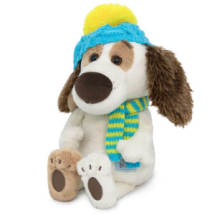 Мягкая игрушка BUDI BASA Собака Бартоломей BABY в голубой шапке и шарфе 20 см