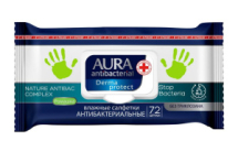 Влажные салфетки AURA антибактериальные Derma Protect РОМАШКА big-pack с крышкой 72шт
