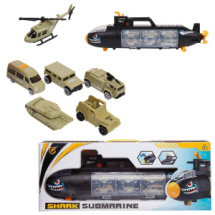 Игровой набор Junfa Подводная лодка с 5 военными машинками и вертолетом