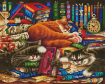 Набор для творчества Белоснежка алмазная Мозаика на раме Библиотека кошек 40*50 см