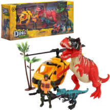 Игровой набор Junfa "Мир динозавров" (большой динозавр, маленький динозавр, вертолет, фигурка человека, аксессуары)