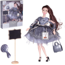 Кукла ABtoys "Роскошь серебра" в платье с двухслойной юбкой, серебристая сумка, темные волосы 30см