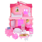 Кукольный дом Junfa "Мой новый дом" с мебелью, малый, сборный, розовый