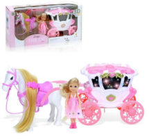 Игровой набор Junfa Лошадка, бело-розовая карета и куколка