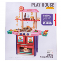 Игровой набор Junfa Кухня с аксессуарами, со световыми и звуковыми эффектами, 51 предмет, розовая