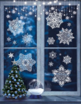 Наклейки новогодние Сфера на окна Снежинки кружевные, формат А3