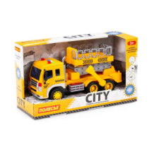 Машинка Полесье Сити с подъёмником инерционная со светом и звуком жёлтый в коробке