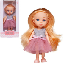 Кукла Junfa 16см Малышка-милашка в серо-розовом платье с бантом