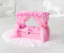 Мебель для кукол MEGA Toys Diamond Star Кроватка с царским балдахином, постельным бельем, розовая