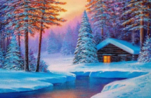 Набор для творчества Рыжий кот Холст с красками по номерам Тихое снежное утро 40*50