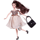 Кукла ABtoys "Современный шик"в платье с плиссированной юбкой, черная сумка, темные волосы 30см