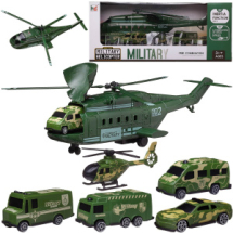 Игровой набор Junfa Вертолет военный грузовой с 4 машинками и вертолетом