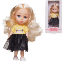 Кукла Junfa 16см Малышка-милашка в платье с желтым верхом и черным низом