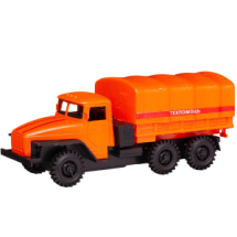 Машинка коллекционная АвтоДром Кунг бортовой (тент) инерционный оранжевый 18 см