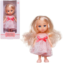Кукла Junfa 16см Малышка-милашка в розовом ажурном кружевном платье с красным бантом