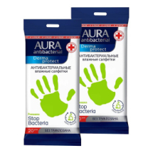 Влажные салфетки AURA антибактериальные Derma Protect РОМАШКА pocket-pack 20шт 2шт