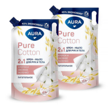 Крем-мыло AURA Pure Cotton Хлопок и овсяное молочко, 2в1 для рук и тела 850мл 2 шт