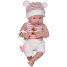 Пупс Junfa Pure Baby в бело-розовых кофточке и шапочке, белых шортиках, с аксессуарами, 35см