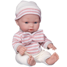 Пупс Junfa Pure Baby в вязаных белых штанишках и шапочке, розово-белой полосатой кофточке, 30 см