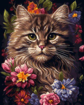 Набор для творчества LORI Картина по номерам холст на подрамнике Кот в цветах 40*50см