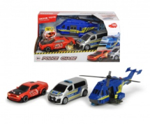 Игровой набор Dickie полицейская погоня, вертолет и 2 машинки со светом и звуком