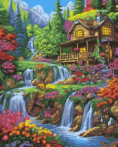 Набор для творчества LORI Картина по номерам холст на подрамнике Цветущий водопад 40*50см