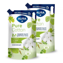 Жидкое мыло AURA Pure Cotton Хлопок и луговые травы, 2в1 для рук и тела 850мл 2 шт