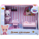 Игровой набор ABtoys Уютный дом Домик для кошки малый. Спальня (кровать, стол и другие предметы)
