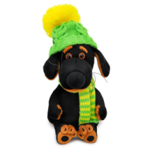 Мягкая игрушка BUDI BASA Собака Ваксон BABY в зеленой шапке и шарфе 19 см