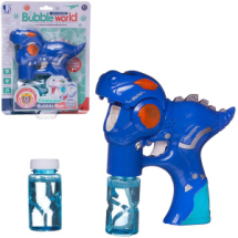 Мыльные пузыри Junfa Пистолет-Динозавр синий с 2 банками мыльного раствора на батарейках