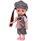 Игровой набор Junfa Кукла 16 см в черно-белом клетчатом сарафане и кепе с питомцем