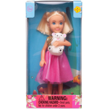 Кукла Defa Lucy Малышка в золотисто-розовом платье с белым медвежонком, 15 см
