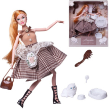 Кукла ABtoys "Современный шик" в платье с юбкой в клетку, светлые волосы 30см