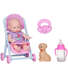 Пупс Abtoys Мой малыш в фиолетово-белом комбинезоне, 12 см, в наборе с коляской и аксессуарами