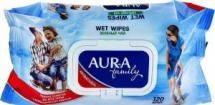 Влажные салфетки AURA Family для всей семьи с антибактериальным эффектом, с крышкой 120 шт