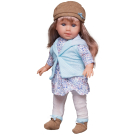 Кукла Junfa в теплой одежде: в бело-голубом платье, голубом жилете, темном шапке 45 см