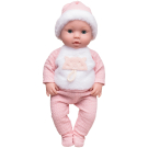 Игровой набор Junfa Пупс-кукла 40 см в розово-белом комбинезоне и игровые предметы